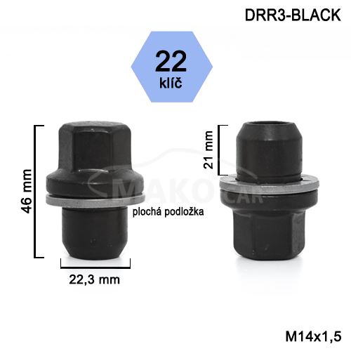 Kolová matice M14x1,5 zavřená, klíč 22 (DRR3-BLACK-AG7L/S) LAND ROVER, výška 46mm