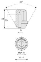 Kolová matice M12x1,25 kužel zavřená, klíč 17 (D91)(RA2D15/S)
 výška 34mm (5900)
