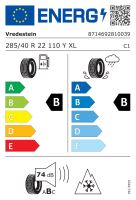 285/40R22 110Y, Vredestein, QUATRAC PRO+,TL XL M+S 3PMSF FSL B,B,B,74 -dB (1)