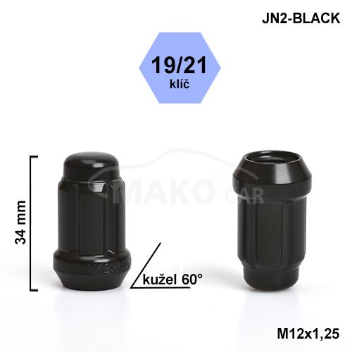 Montážní sada JN2-BLACK kolová matice 20ks M12x1,25 kužel, hlava 6SPLINE klíč 19/21