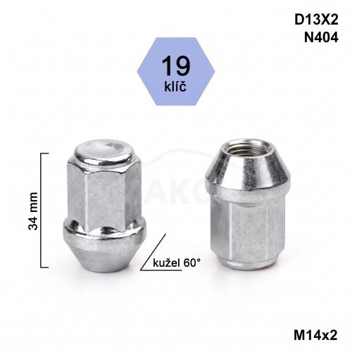 Kolová matice M14x2,0 kužel zavřená, klíč 19 (D13X2)(N404) výška 34mm (3305)