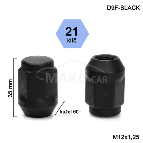 Kolová matice M12x1,25 kužel zavřená, klíč 21 (D9-BLACK-R1D14/S) výška 34mm