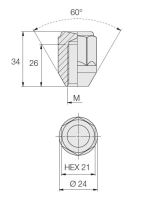 Kolová matice M12x1,5 kužel zavřená, klíč 21 (D8-H1D4/S) výška 34mm (5919)