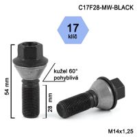 Kolový šroub M14x1,25x28 kužel pohyblivý, klíč 17 (C17F28BMW-BLACK-NWR2/S) výška 54mm