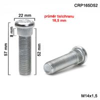 Kolový svorník M14x1,5x52 tisícihran průměr 16,5mm (CRP165D52) celková délka 58mm