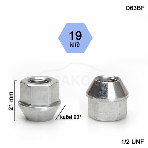 Kolová matice 1/2 UNF kužel otevřená, klíč 19 (D22-DE34/S) výška 21mm