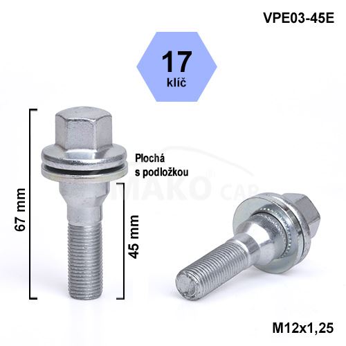 Kolový šroub M12x1,25x45 plochá podložka, klíč 17 (VPE03-45E)(SB1077) výška 67mm