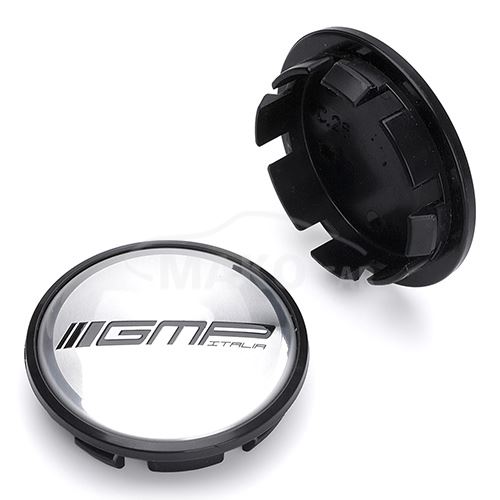 krytka průměr 56/65mm (vnitřní,vnější) GMP C26(C.26) plast černý, stříbrné logo, úchyt 4mm (1)