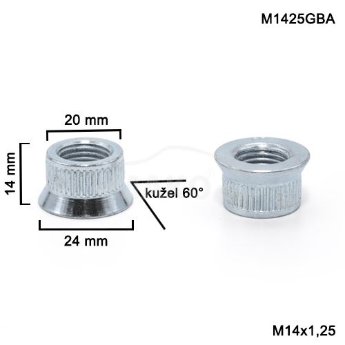 Matice M14x1,25 (M1425GBA); kulaté do rozšiřovacích podložek průměr 20mm, výška 14mm