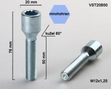 Kolový šroub M12x1,25x50 kužel, vnitřní mnohohran (VST20B50) výška 76mm (8274)