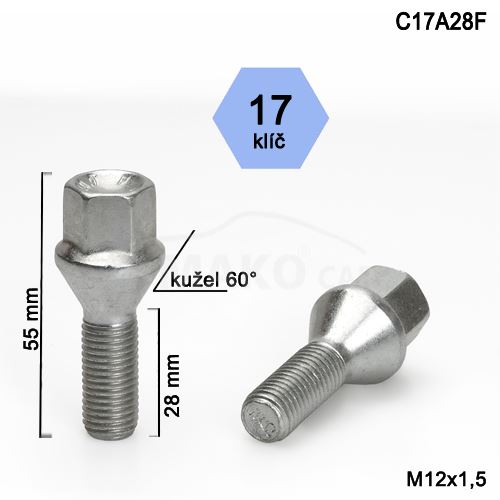 Kolový šroub M12x1,5x28 kužel, klíč 17 (C17A28-I4/S) výška 55mm